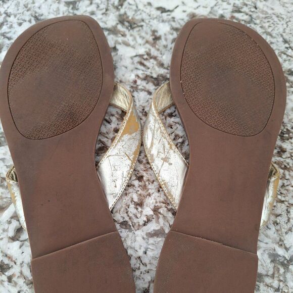 Tory Burch Thora‎ Flip Flop Sandals in Brown silver size 10 - Picture 8 of 9